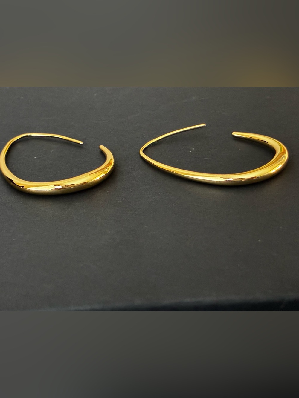 Gold Tone Curved Hoop Earrings - Picture 3 of 6